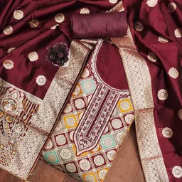 DIVASTRI Floral Woven Design Zari Unstitched Dress Material-image-21