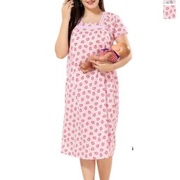 Piu Women Pack Of 2 Graphic Printed Square Neck Maternity Nightdress-image-23