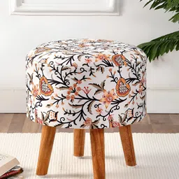 NACIA Green & Pink Printed Round Shape Wooden Ottomans-image-87