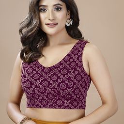 Oomph! Printed V-Neck Sleeveless Slip-On Saree Blouse-image-20