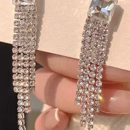 AKISON JEWELS Silver-Plated Artificial Stone Studded Drop Earrings-image-22