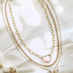 Rubans 18K Gold Plated Multilayer Butterfly & Heart Pendant Necklace-26