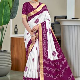 all about you Bandhani Printed Pure Cotton Handloom Saree With Blouse-picture-3