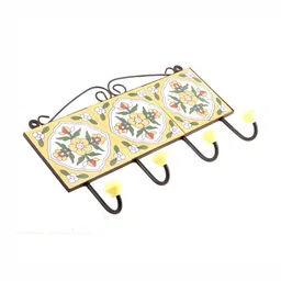 IndianShelf Yellow and Green Floral Printed Ceramic Wall Hook-image-21