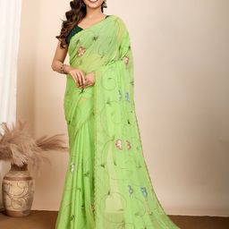 Munir Floral Sequinned Poly Georgette Saree-picture-4