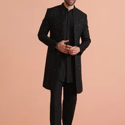 KISAH Men Embellished Regular Sequinned Kurta with Indowestern Sherwani Trouser Set-70