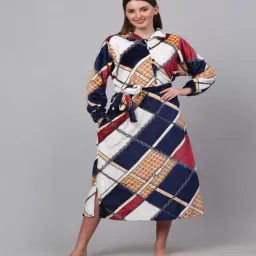 klotthe Multicolor Geometric Woolen Women Bath Robe With Belt (S)-picture-32