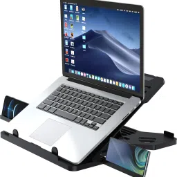 ELV DIRECT Adjustable Foldable Laptop Stand with 2 Attached Phone Stands, for Laptops ABSLAPSTNDBLK11 Laptop Stand image 4