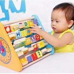 pihura Toy's Kids Activity Triangle 5 Side Learn Shelf Math Calculation Toys Baby Kids Educations Learning Intelligence Clock Versatile Wooden Alphabet Learning with White Board (Multicolor) Educational Board Games Board Game (Multicolor) image 4