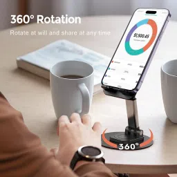 EYNK Rotatable & Foldable Tabletop Stand with Metalic Base,Height & Angle adjustments Mobile Holder image 4