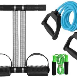 Pack Of 3 Fitness COMBO, Athletes CHOICE, 1+ Skipping Jumping Rope and 1+ Double Chrome Steel Band Tummy Trimmer, 1+ Double Resistance Band Toning Tube, Workout at Home, TRUSTED by DR, Gym Fitness and Body Fat loose and cutter Fitness Accessory Kit Kit-image-82