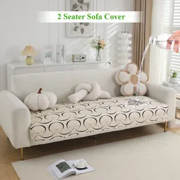 HOKIPO Beige & Black Printed Polyester 1 Piece Sofa Cover-image-46