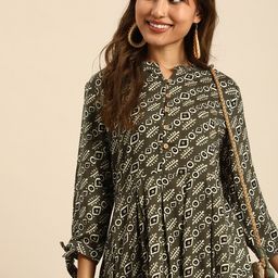Sangria Women Ethnic Motifs Printed Mandarin Collar Anarkali Kurta-11