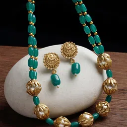PANASH Gold-Plated & Green Beaded Jewellery Set-13