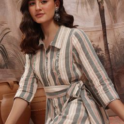 Sangria Striped Embroidered & Tassel Detail Shirt Style Dress-image-41