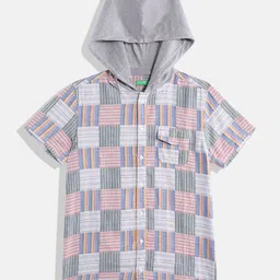 United Colors of Benetton Boys Pure Cotton Checked Hooded Shirt-image-79