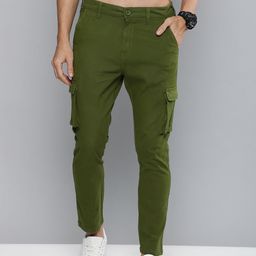 HERE&NOW Men Olive Green Slim Fit Cargos Trousers-image-34