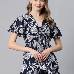 Cottinfab Ethnic Motifs Print Flutter Sleeve Crepe Longline Top-picture-27