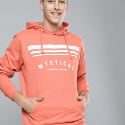 Mast & Harbour Men Peach-Coloured Printed Hooded Sweatshirt-picture-7