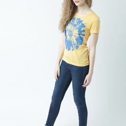 Huetrap Women Yellow Printed Round Neck T-shirt-image-57