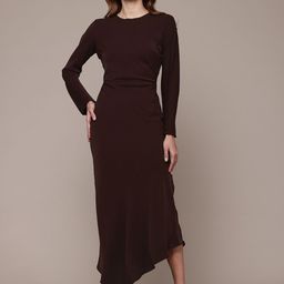 MANGO Ruched Asymmetric Hem Sheath Midi Dress-picture-49