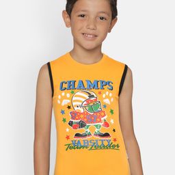 dongli Boys Yellow Printed Round Neck Pure Cotton T-shirt-image-41