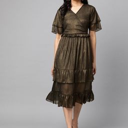 plusS Women Golden Shimmer Tiered Wrap Dress-image-86