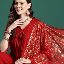 Sangria Printed Empire Midi Ethnic Dress With Dupatta-image-93