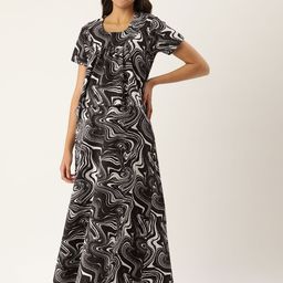 Nejo Black & White Abstract Print Pure Cotton Maxi Nightdress-picture-29