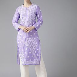 ADA Women Mauve & White Ethnic Motifs Embroidered Chikankari Kurta-image-93