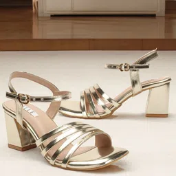 ELLE Strappy Open Toe Block Heels With Buckle Closure-3