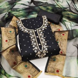 NEGRONI Floral Woven Design Beads And Stones Unstitched Dress Material-image-35