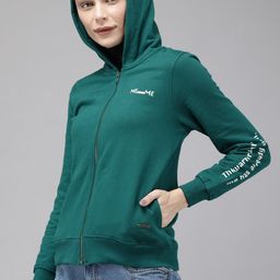 Roadster Women Green Solid Hooded Sweatshirt-50