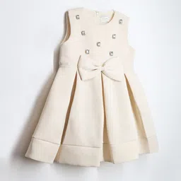 Cherry Crumble Cream Embellished Cotton Dress-image-33