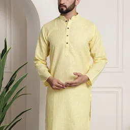 SOJANYA Men Yellow Dobby Self-Checked Straight Kurta-image-97