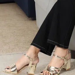 ELLE Strappy Open Toe Block Heels With Buckle Closure image 5