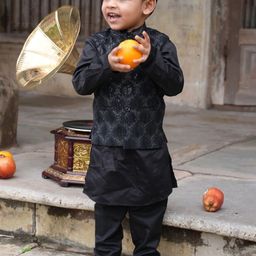 Funny Bones Clothings Boys Embroidered Regular Velvet Kurta with Trousers-42