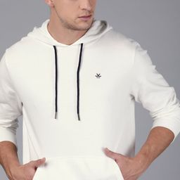 WROGN Men White Solid Hooded Sweatshirt-picture-6