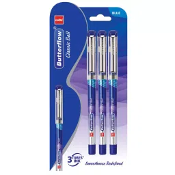Cello Butterflow Ball Pen Cap Closure Type Blue Ink, 8907234510508 (Pack of 3)-11