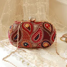 THE TAN CLAN Paisley Embroidered Oval Box Clutch-20