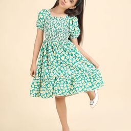 STARWORD Floral Print Puff Sleeve Cotton Fit & Flare Dress-16
