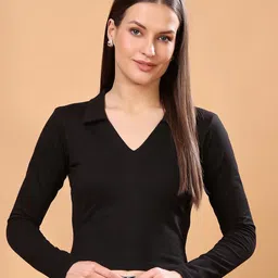 BAESD Shirt Collar Fitted Cotton Top-image-22