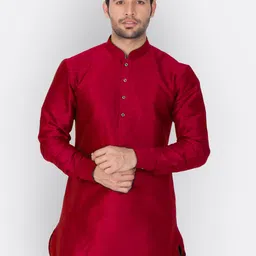 VASTRAMAY Men Maroon Solid Straight Kurta-picture-53
