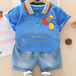 POP STREET KIDS Boys Printed Polo Collar T-shirt With Shorts-picture-9