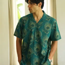 QB MEN Men Classic Oversized Fit Floral Printed Cuban Collar Cotton Casual Shirt-image-43