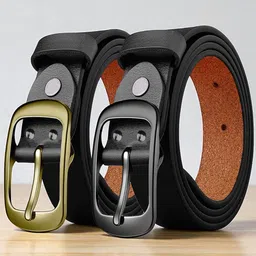 The Roadster Lifestyle Co Men Set Of 2 Leather Formal Belts-image-19