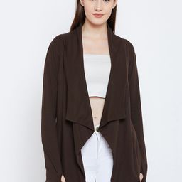 Hypernation Brown Solid Open Front Shrug-image-9