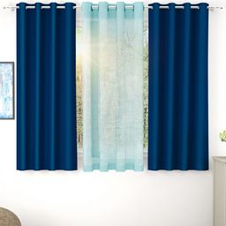 Story@home Navy Blue & Blue Set of 3 Black Out Window Curtain-14