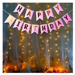 Bubble Trouble Pink Happy Birthday Banner with Led Fairy Light Pack of 2 - Multicolour-11