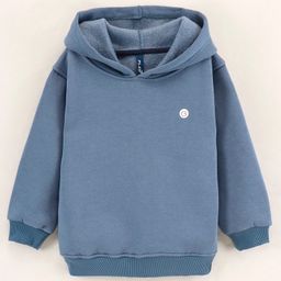 Little Kangaroos Full Sleeves Fleece Hooded Sweatshirt Solid Colour - Denim Blue-image-17